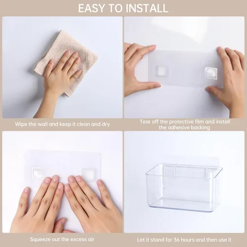 Vista 5 de PAVSTINE Paquete de 2 estantes de ducha transparentes, estantes adhesivos para ducha de baño, organizador de ducha de baño montado en la pared