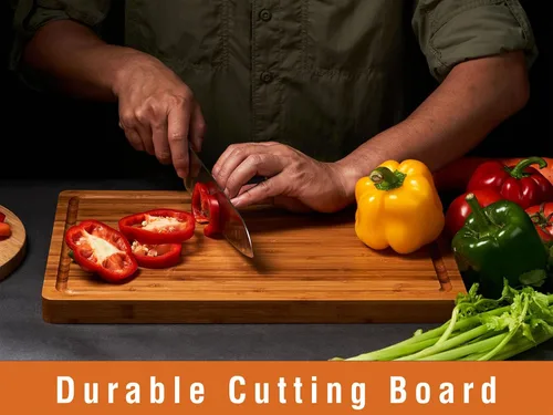 Vista 4 de Tablas de cortar de bambú para cocina, bloque de carnicero de madera extra gruesa, bloque de madera resistente, tablas de embutidos y platos