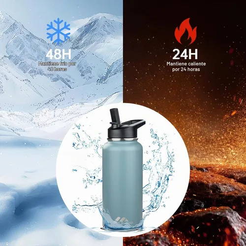 Vista 2 de StarSpeed Botella de agua aislada de 32 onzas con tapa con pajilla, botella de agua al vacío de doble pared de acero inoxidable, botella de agua