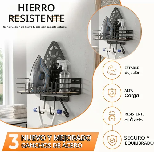 Vista 3 de Soporte de pared para tablero de hierro o sobre la puerta Negro