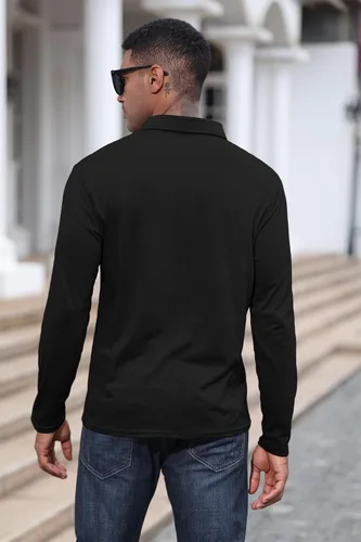 Vista 4 de Polo de algodón clásico de manga larga con botones térmicos y bolsillo para hombre