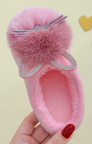 Vista 2 de Pantuflas para niñas y niños, pantuflas de casa de gato, pantuflas mullidas, pantuflas rosadas, pantuflas cálidas de invierno, zapatos suaves