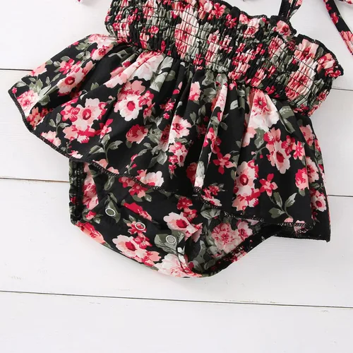 Vista 5 de HnuanLui Mameluco para bebé recién nacido, vestido fruncido sin mangas, con tirantes de burbujas, enterizo con volantes de una pieza con diadema