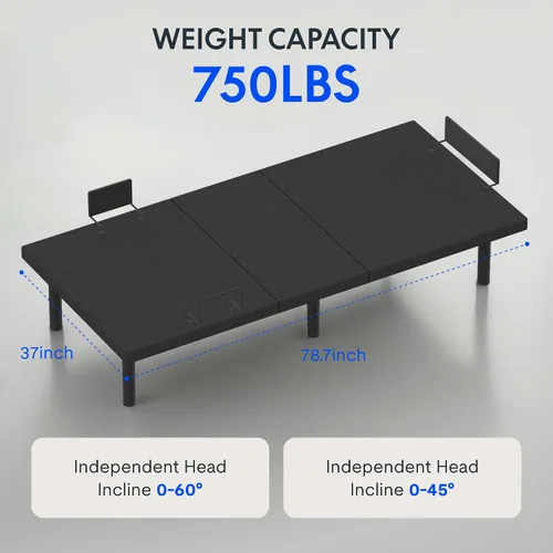 Vista 2 de FLEXISPOT Base de cama ajustable individual XL + colchón de espuma viscoelástica de gel refrescante de 12 pulgadas, masaje, inclinación de cabeza