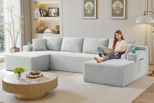 Vista 29 de Sofás seccionales de 105" para sala de estar, sofá cloud con forma de L tapizado, sofás modulares sin estructura rígida, sofá seccional moderno