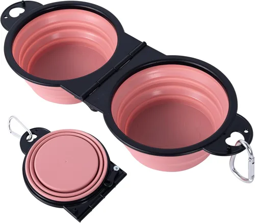 Vista 8 de SLSON Cuencos Dobles Plegables para Perros con Borde Reforzado de 180 Grados, Cuenco Doblado con Clips de Bloqueo, Más Estables, Cuencos de Viaje
