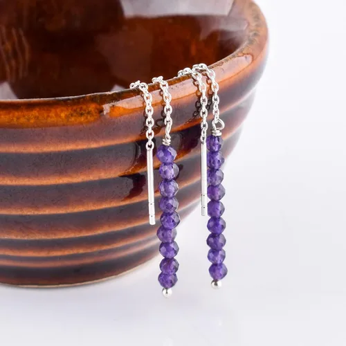 Vista 6 de Aretes delicados de piedra auténtica, piedras preciosas tanzanita, joyería minimalista, aretes colgantes, chapados en plata, piedras natales