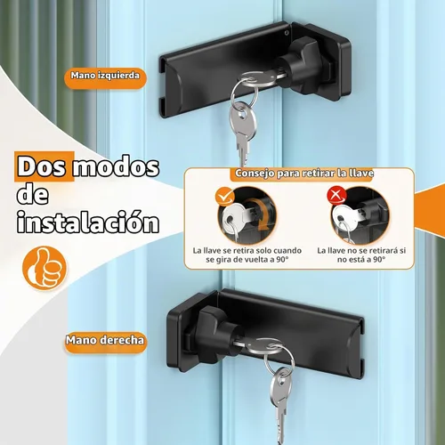 Vista 6 de Cerradura de puerta corredera de 90 grados, pestillo de hasp de ángulo recto de seguridad, pestillo de puerta para puerta corredera apto para Negro