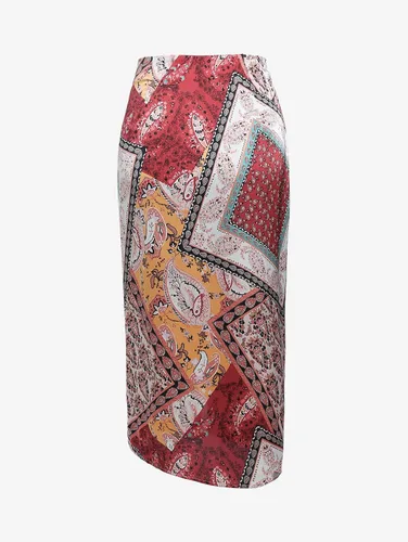 Vista 2 de ZAFUL Falda midi bohemia de cintura alta para mujer, falda sexy con abertura pareo, bandana con estampado de cachemira