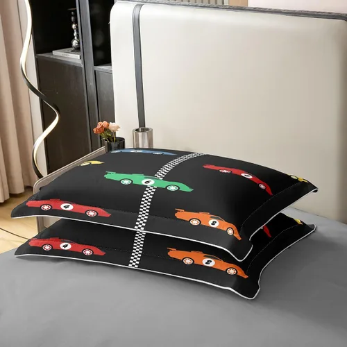 Vista 6 de Juego de funda de edredón de coche de carreras para niños, 100% algodón, tamaño individual, juego de funda de edredón de algodón para decoración
