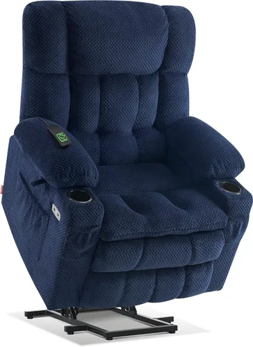 Vista 23 de MCombo Silla reclinable eléctrica de motor dual con masaje y calor para personas mayores, posición infinita, puertos USB, portavasos, tela 7890 Beige