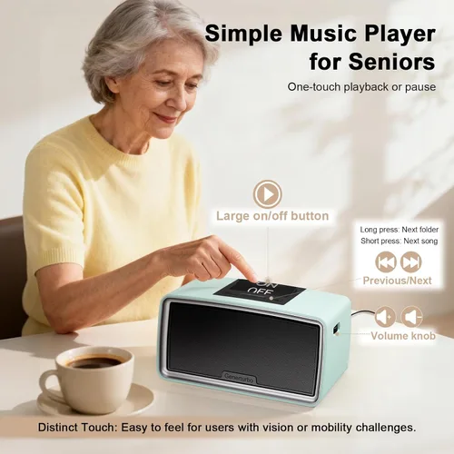Vista 2 de Reproductor de música simple con botón grande para personas mayores, reproductor de MP3 fácil para ancianos, demencia, ciegos, alzheimer y personas