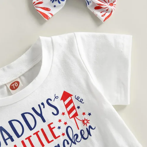 Vista 3 de Conjunto de ropa para bebÃ© niÃ±a del 4 de julio, camisa con flecos, blusa con borlas y diadema corta