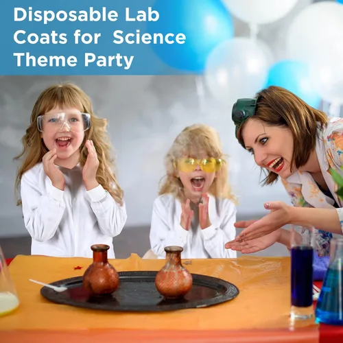 Vista 7 de 10 abrigos de laboratorio desechables para niños, abrigos de ciencia blancos a granel para niños con puños de punto elástico y cierre frontal a