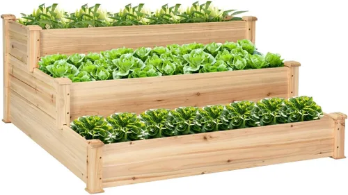 Vista 10 de S AFSTAR Cama de jardín elevada de 3 niveles, maceta elevada para exteriores, para verduras, frutas, hierbas, flores, kit de maceta de madera