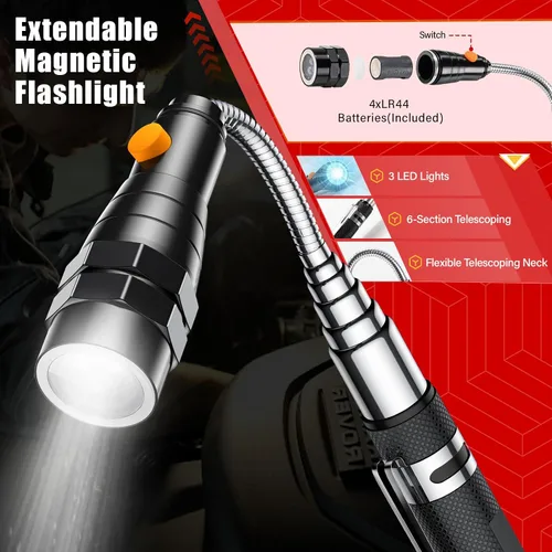Vista 3 de Regalos para el día del padre, juego de herramientas magnéticas telescópicas, linterna magnética extensible con espejo de inspección, linterna LED