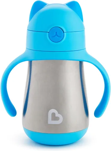 Vista 11 de Munchkin Cool Cat - Vaso para beber con popote para niños pequeños, vaso con popote de acero inoxidable, 8 onzas, azul