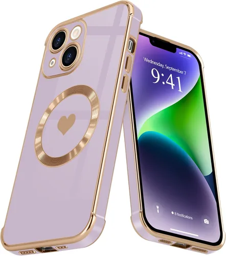 Vista 18 de Funda magnética para iPhone 13, para mujeres y niñas, chapado de lujo, lindo corazón de amor, cubierta trasera suave, protección completa de lente