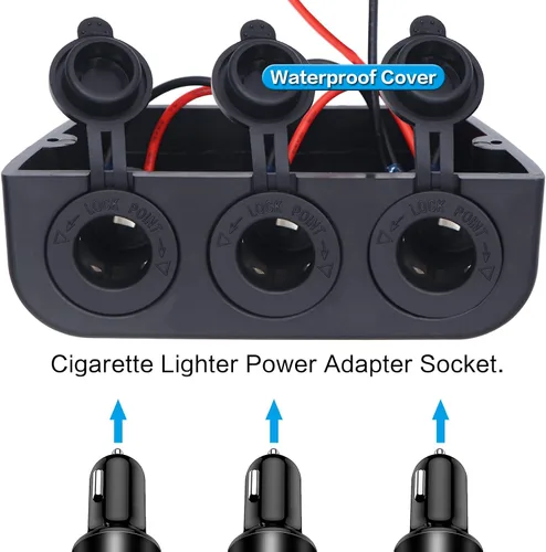 Vista 2 de tres enchufes con adaptador de potencia y separador de encendedores de cigarrillo en estilo marino, de 12 a 24 V, 3 power sockets