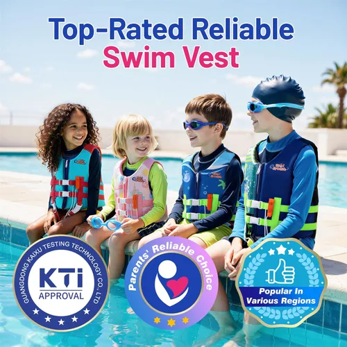 Vista 3 de HeySplash Chaleco de natación para niños pequeños, chaqueta de natación para niños de 30-50/50-80 libras, chaleco flotante para niños con correa