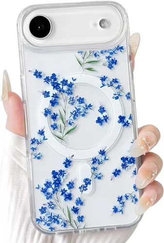 Vista 20 de NITITOP Funda magnética transparente compatible con iPhone 14 Plus/15 Plus, compatible con MagSafe lindas flores, hojas florales para mujeres