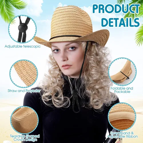 Vista 6 de SATINIOR 12 Set Straw Cowboy Hats & Bandanas - Cowboy Party Hat Costume with Head Bandana