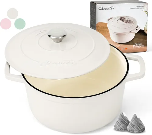 Vista 12 de Ciwete - Olla de horno holandés de hierro fundido esmaltado, 4.4 cuartos de Rosa claro