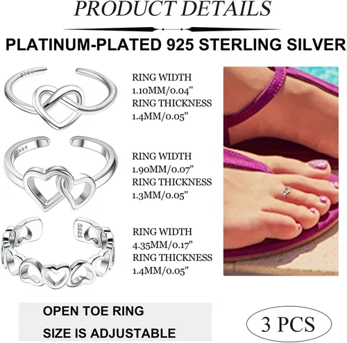 Vista 4 de MUSECLOUD Anillos de dedo del pie para mujer, plata de ley 925, anillos de cola de margarita, juego de joyas de pie de playa, anillo de nudillos
