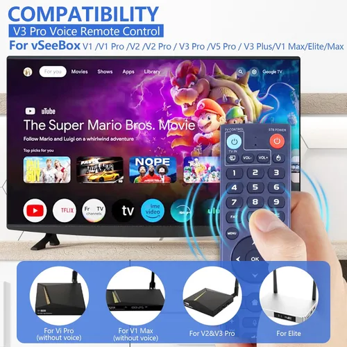 Vista 4 de Nuevo control remoto de voz V3 Pro compatible con vSeeBox V1/V2, V3/V2/V1/V5 Pro, V3Plus, Max/Elite/Max Control remoto por voz Bluetooth inteligente