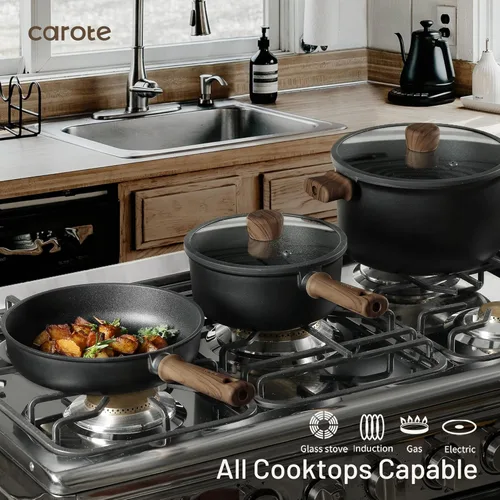 Vista 12 de CAROTE Juego de 44 piezas de utensilios de cocina antiadherentes, ollas y sartenes antiadherentes, juego de utensilios de cocina de inducción