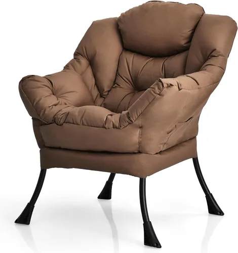 Vista 10 de Giantex Silla moderna perezosa, silla de salón contemporánea de tela de poliéster con marco de acero, silla individual tapizada con reposabrazos
