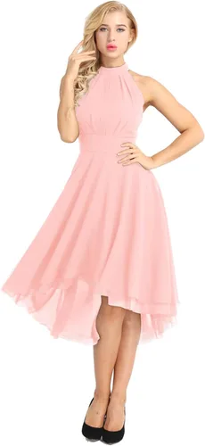 Vista 2 de YONGHS Vestido de dama de honor alto y bajo halter de las mujeres vestido corto de fiesta de baile vestido de regreso a