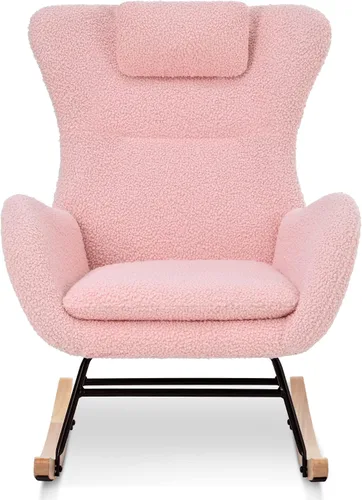 Vista 11 de CuisinSmart Mecedora tapizada de peluche para guardería, moderna silla mecedora con respaldo alto, mecedora interior para sala de estar, dormitorio