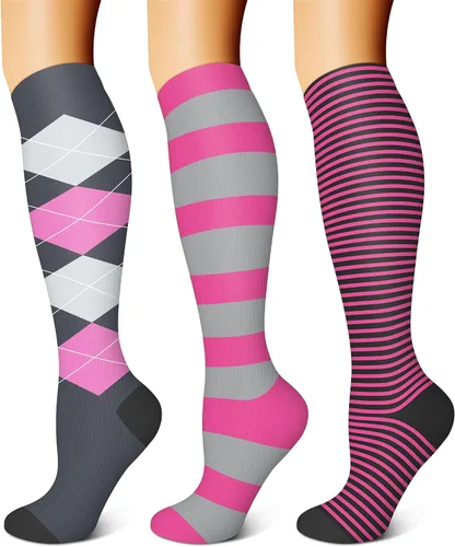 Vista 17 de FEYHAY Calcetines de compresión de cobre (3 pares) de 15-20 mmHg de circulación es la mejor atlética y diaria para hombres y mujeres, correr