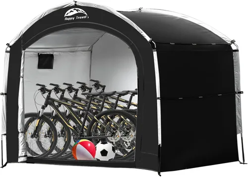Vista 10 de Happy Travel Carpa Cobertizo de Almacenamiento de Bicicletas, Refugio Cubierta Impermeable para Bicicletas al Aire Libre con Ventana para 2/3/4/6