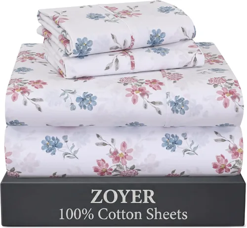 Vista 46 de ZOYER Sábanas de 100 % algodón percal tamaño individual, refrescantes y transpirables, duraderas, con una sensación nítida, suave y cómoda, bolsillo