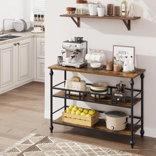Vista 5 de IDEALHOUSE Mesa consola de 43 pulgadas, mesa auxiliar estrecha de 3 niveles con estantes, mesa de sofá para sala de estar, pasillo, dormitorio