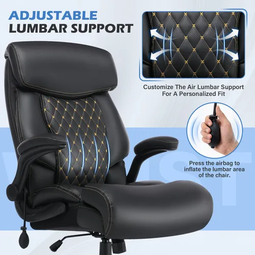 Vista 3 de Silla de oficina grande y alta de 500 libras, cómoda silla ejecutiva resistente con soporte lumbar ajustable para dolor de espalda, silla