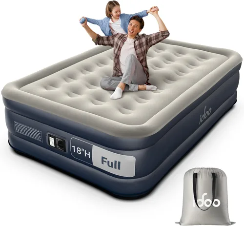 Vista 11 de iDOO Colchón de aire Queen con bomba incorporada, cama inflable elevada de Top Gris & Azul Marino