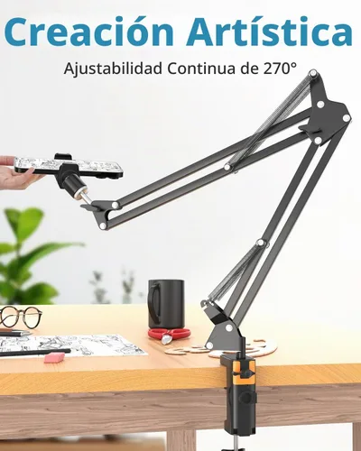 Vista 2 de UBeesize Soporte de Teléfono Aéreo, Brazo de Cámara Web Flexible con Soporte para Teléfono y Cabeza Esférica, Trípode Aéreo para Teléfono, Dibujo
