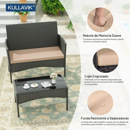 Vista 4 de Kullavik - Juego de muebles de patio de 4 piezas, sillas de mimbre de polietileno