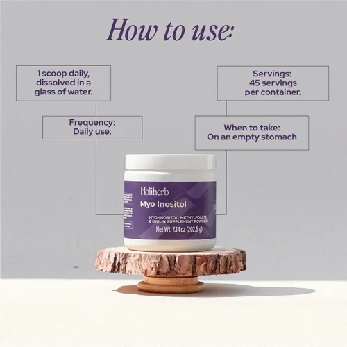 Vista 3 de Holiherb Myo Inositol + Suplemento de metilfolato para mujeres Suplementos de fertilidad para el equilibrio hormonal y apoyo a la salud ovárica