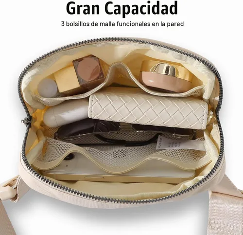 Vista 4 de TOBVZOO Riñonera cruzada para mujeres y hombres, en todas partes, riñonera resistente al agua, color beige