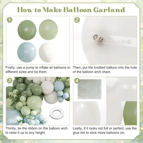 Vista 4 de Kit de arco de globos verde salvia azul pastel, 124 piezas de globos macarón amarillo blanco verde para decoraciones de cumpleaños de ganso, género