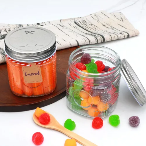 Vista 4 de Tarros de vidrio de 16 onzas con tapas, paquete de 12 tarros Mason de boca ancha Vintage Glass Pint Jars for Overnight Oats, Jam, Pickling, Meal
