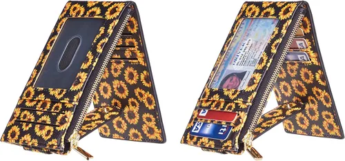 Vista 2 de Chelmon Cartera para mujer delgada con bloqueo RFID, billetera plegable con varios compartimientos para tarjetas con bolsillo con cremallera
