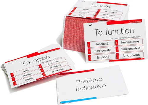 Vista 10 de 800 tarjetas de conjugación en español - 200 verbos con ejemplos completos en español e inglés y 9 tiempos diferentes