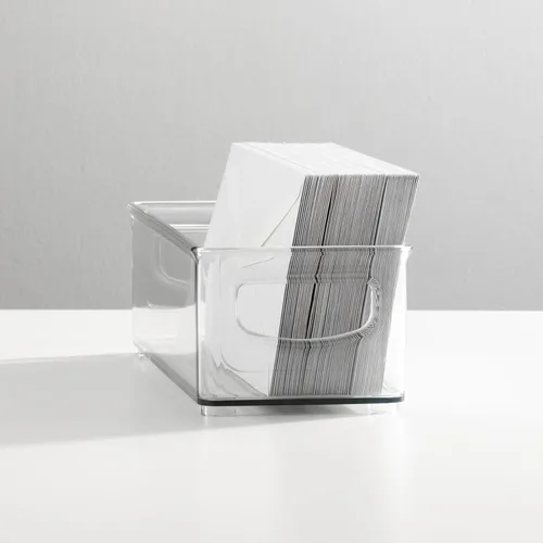Vista 2 de mDesign - Contenedores pequeños de plástico para almacenamiento de oficina con asas para organización en gabinete de archivos, estante de armario