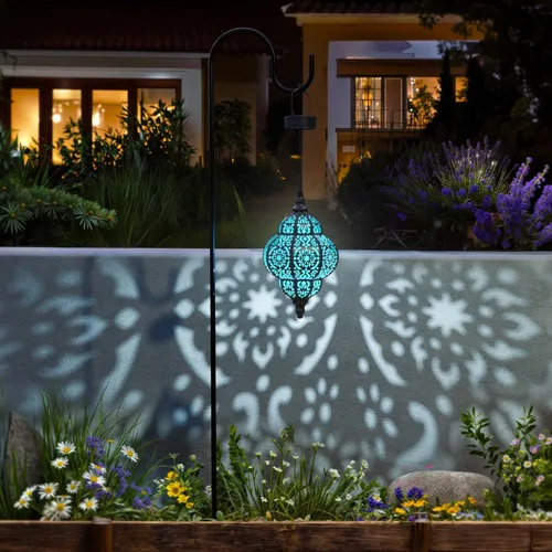 Vista 8 de Hapjoy Luces solares colgantes para decoración de jardín al aire libre, farol solar impermeable de plástico marroquí, decoraciones al aire libre