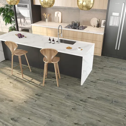 Vista 2 de VEELIKE Azulejos de madera de roble gris de 6 x 36 pulgadas, para despegar y pegar, tablones de vinilo de madera, autoadhesivos, suelos laminados